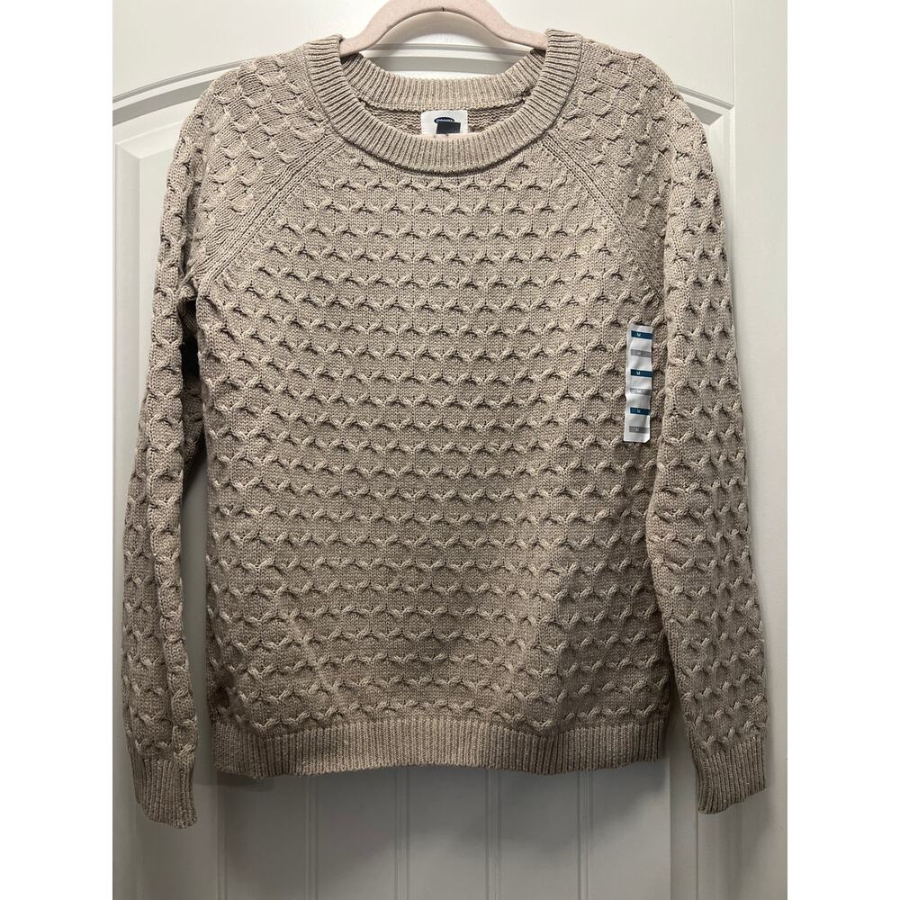 NWOT Old Navy Women’s Crew Neck Waffle Knit Long Sleeve Sweater Size M‎ Beige